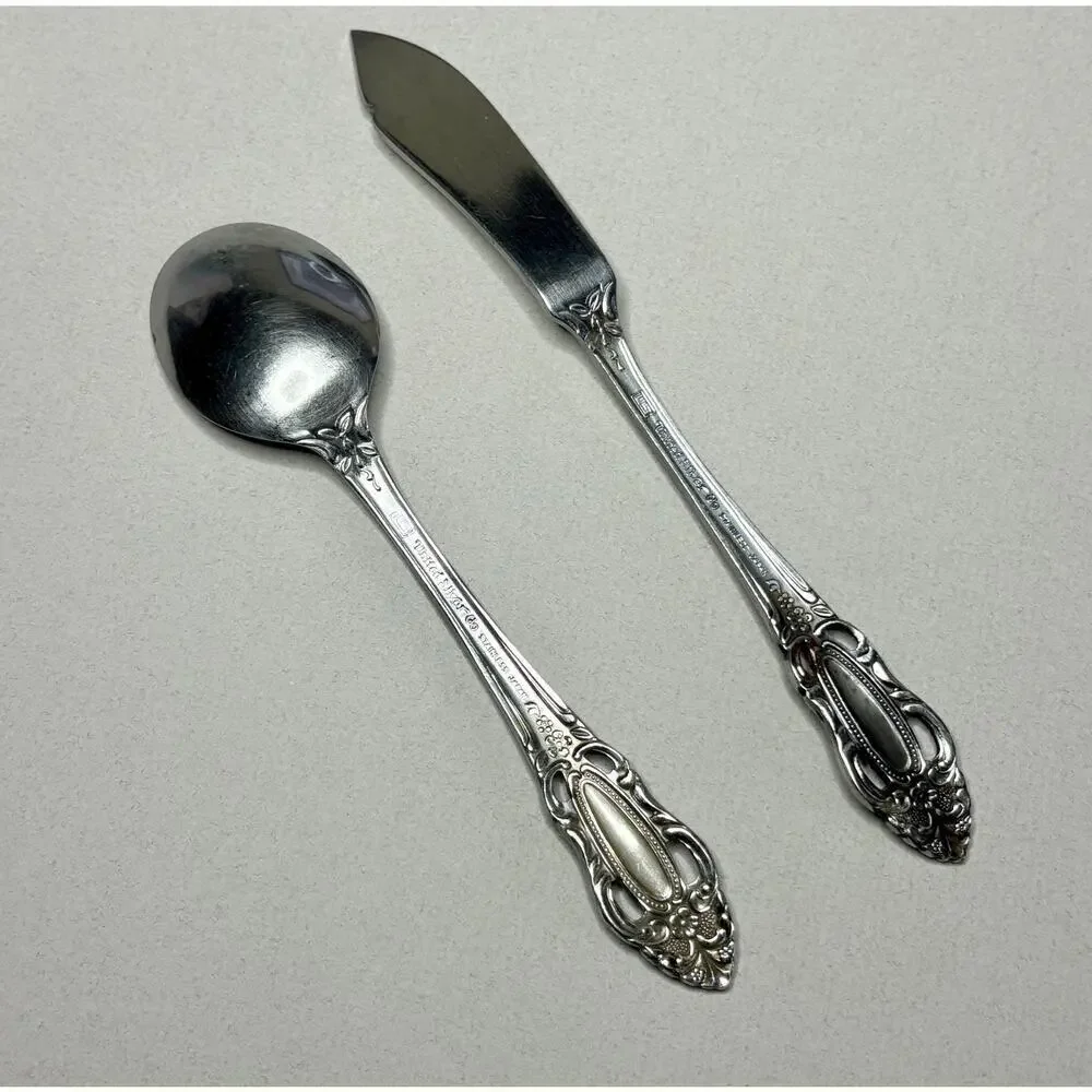 United Silver Co Artistic Rose Butter Knife, Sugar or Bouillon Spoon Stainless